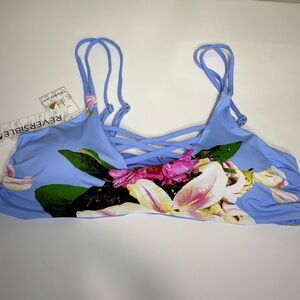 TiniBikini Floral Strappy Reversible Bikini Swim Top Size Large NWT